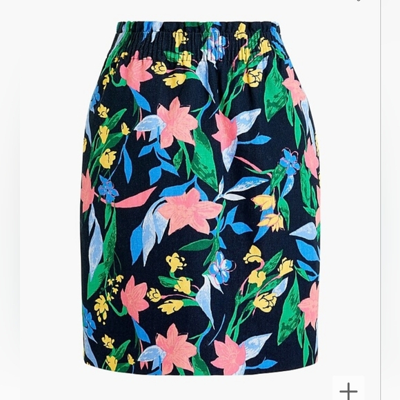 J Crew Factory NWT Floral Sidewalk Skirt, Navy & Coral, Linen-Cotton Blend Sz 4 - Picture 1 of 8